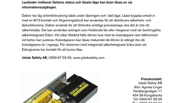 Dalton –  Ett intelligent processlås från Jokab Safety