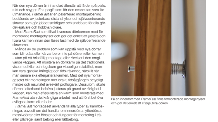 Enkel montering av innerdörren med FrameFast