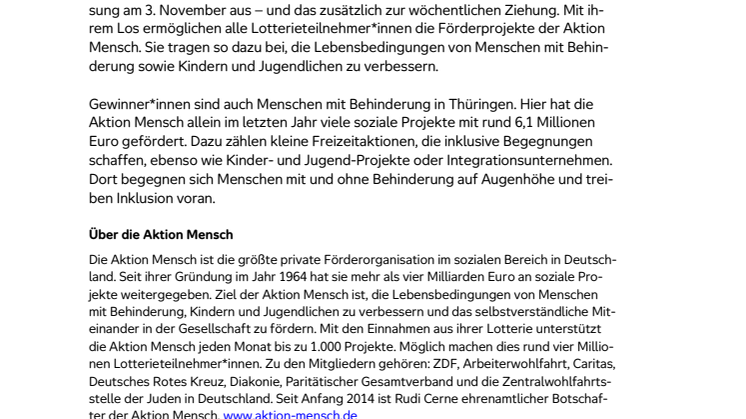 Landkreis Greiz: Ehepaar gewinnt 1 Million Euro bei der Herbstsonderverlosung der Aktion Mensch 