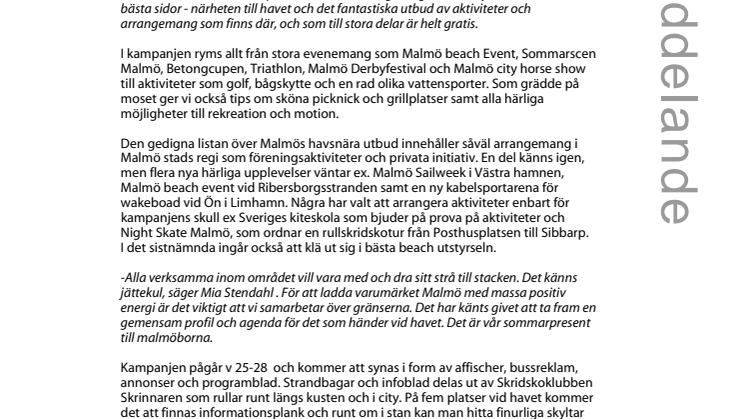 Malmö satsar på kusten i sommar