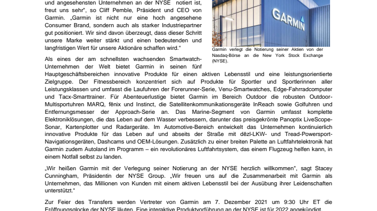PM Garmin Börsennotierung NYSE