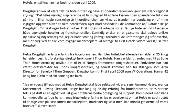 FIRST HOTELS FÅR NY TOPCHEF