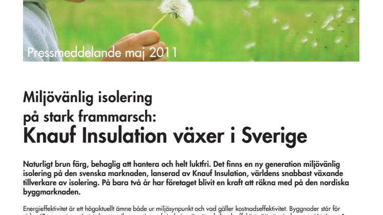 Miljövänlig isolering på stark frammarsch: Knauf Insulation växer i Sverige