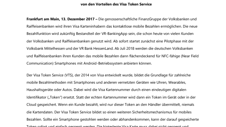 Gemeinsam mit Visa ermöglichen Volksbanken und Raiffeisenbanken ihren Kunden mobiles Bezahlen