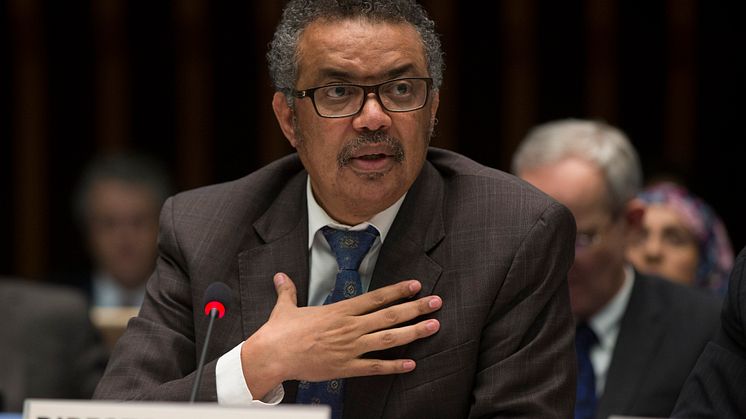 Tedros Adhanom Ghebreyesu, generaldirektör för världshälsoorganisationen och blivande hedersdoktor vid Umeå universitet. Foto:  WHO