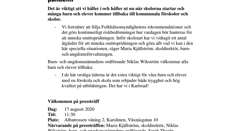 Pressinbjudan: Skolstart 2020 – åtgärder under rådande pandemi  