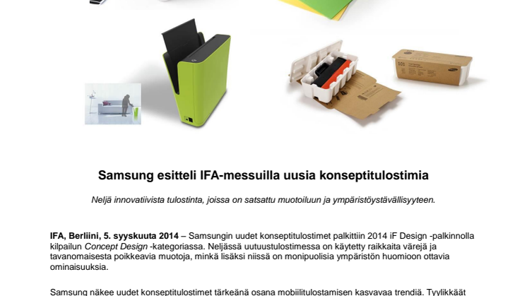 Samsung esitteli IFA-messuilla uusia konseptitulostimia