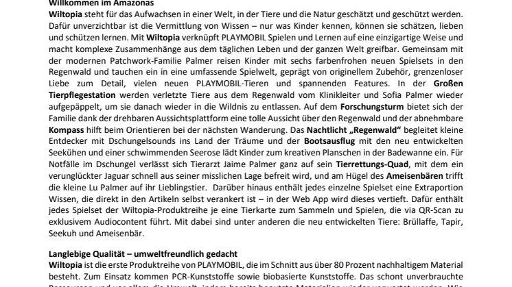 Pressemitteilung "Welcome to the Jungle! Mit WILTOPIA und PLAYMOBIL den Amazonas entdecken"