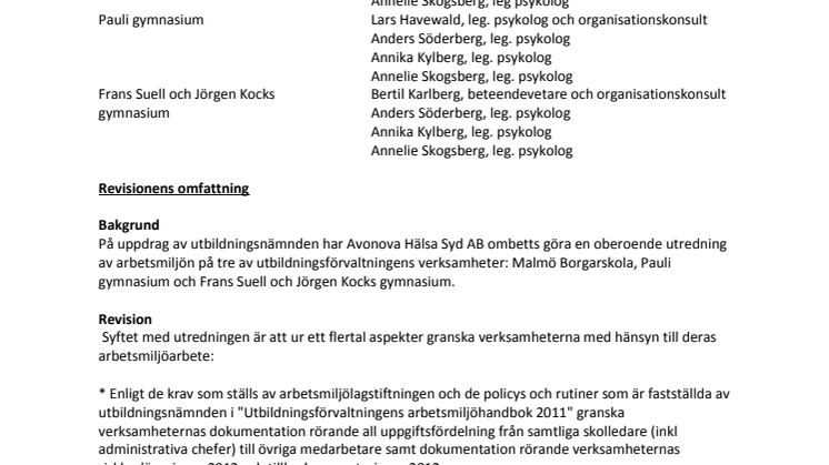 Avonovas revision utbildningsförvaltningen malmö maj 2013