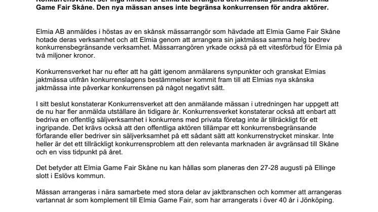 Klartecken för skånsk jaktmässa