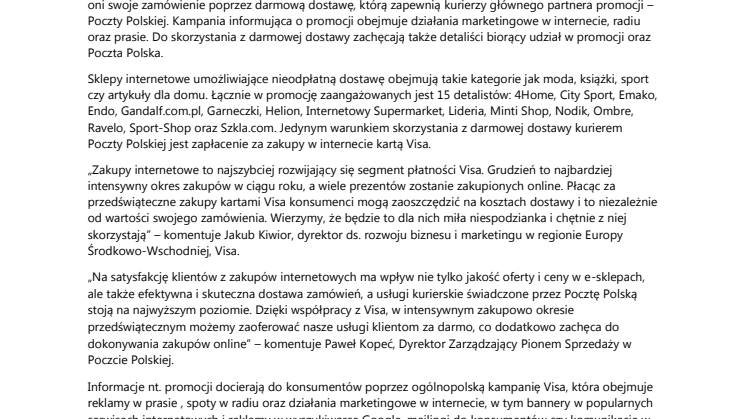 Przedświąteczna promocja Visa z Pocztą Polską