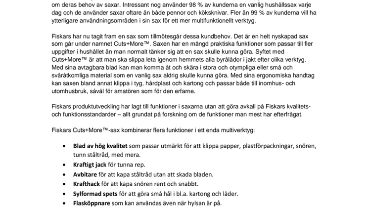 Fiskars återuppfinner hushållssaxen med nya Cuts+More™