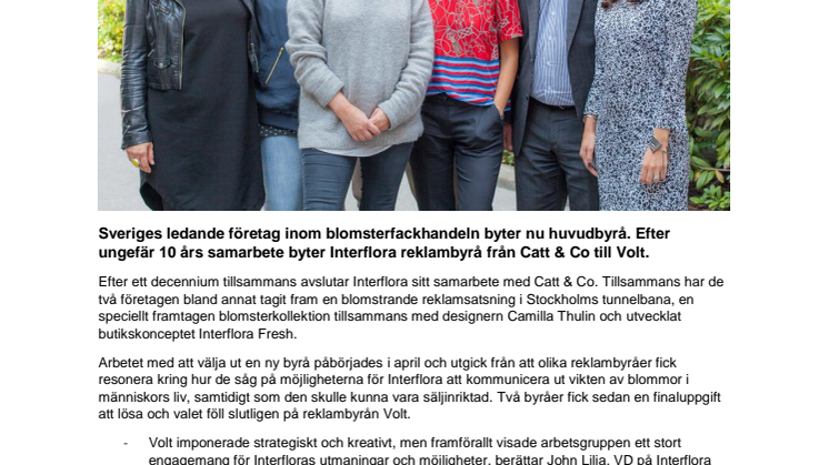 Interflora väljer ny huvudbyrå