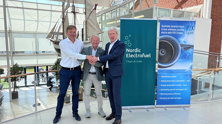 Volker Ebeling, Executive Director, P2X-Europe und SVP New Energy, Chemicals & Gas, Mabanaft; Gunnar Holen, CEO Nordic Electrofuels; Detlev Woesten, CEO P2X-Europe und Chief Sustainability Officer H&R. © Mabanaft GmbH & Co. KG