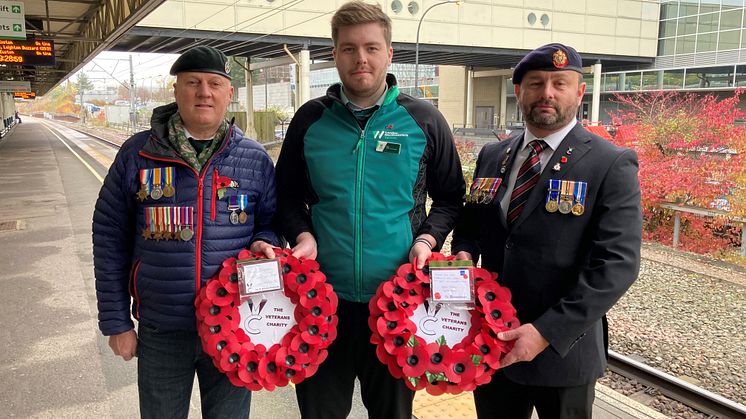 From left, Oscar Wilding, Max Rumsey-Kane of London Northwestern Railway and Dean Griffin at Milton Keynes station.
