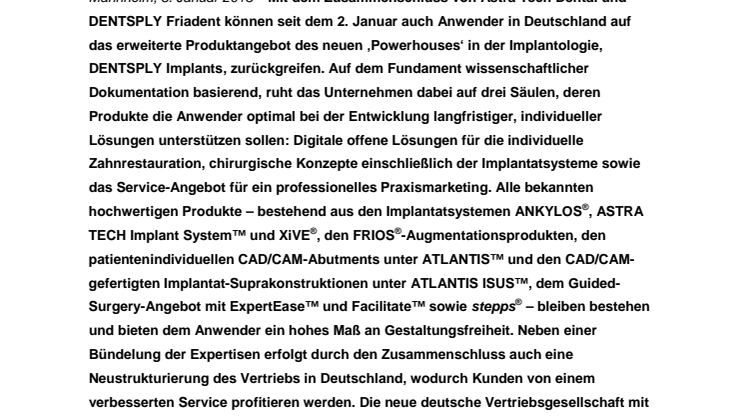 DENTSPLY Implants startet ab 2013 in Deutschland