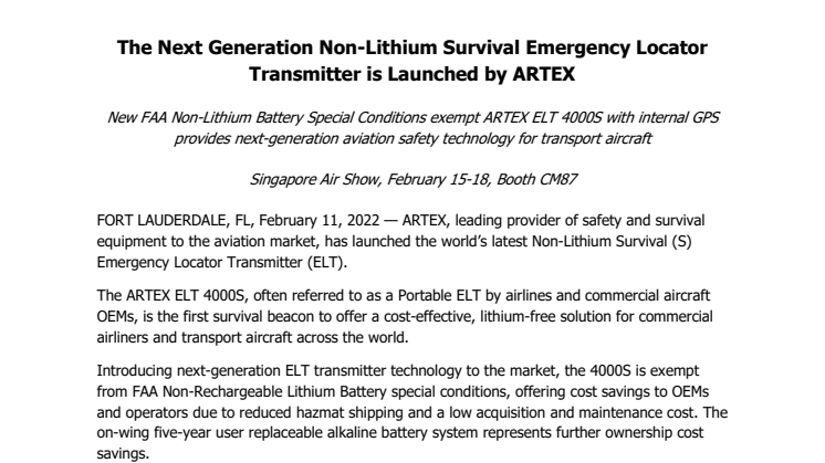 Feb 11 2022_Singapore - The Next Generation Non-Lithium Survival Emergency Locator Transmitter is Launched by ARTEX.pdf