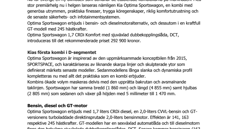 Säljstart för Kia Optima Sportswagon i Sverige