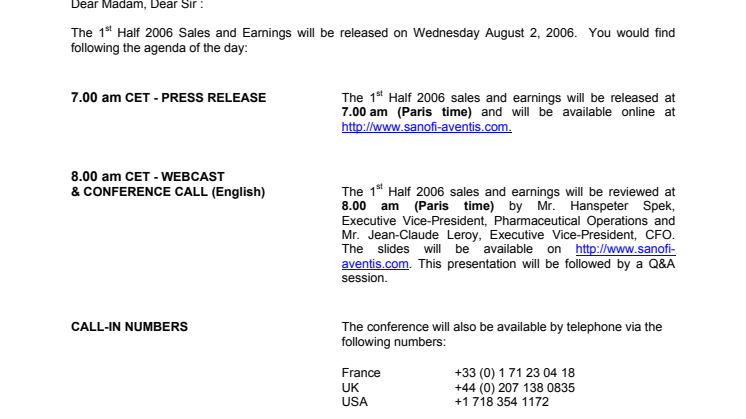 Results 1st half 2006