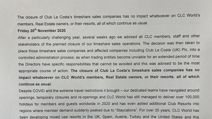 CLC quitting letter