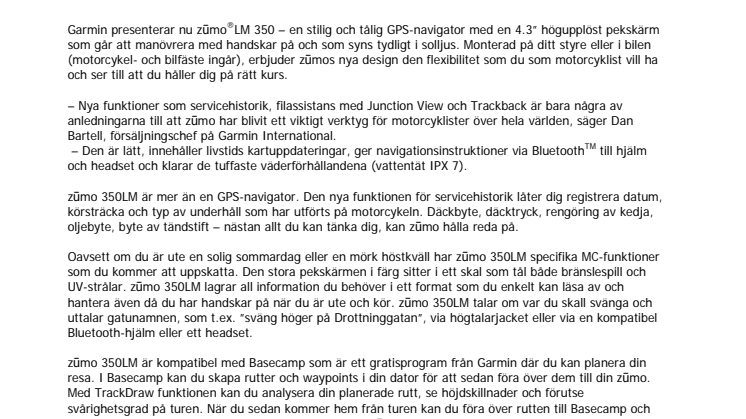 Garmin® zūmo® 350LM: MC-navigator med fria kartuppdateringar
