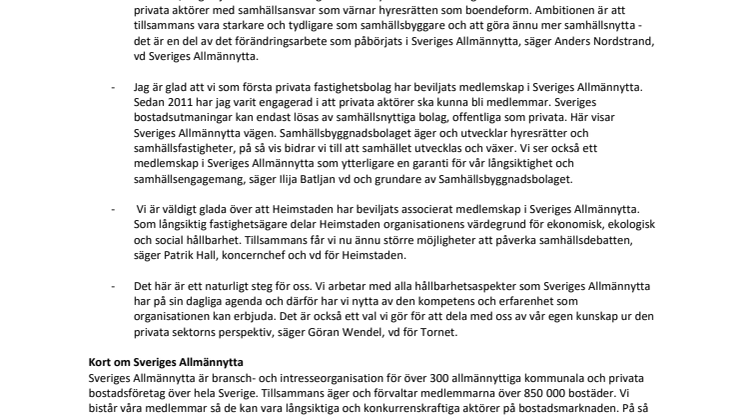 Nu välkomnas de första associerade medlemmarna till Sveriges Allmännytta