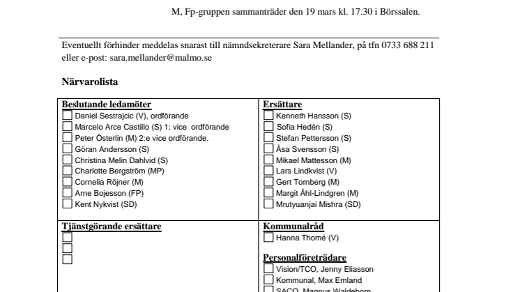Malmö kulturnämnds sammanträde den 20 mars