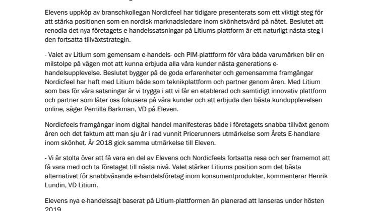 Skönhetsbutiken Eleven väljer Litium för sin fortsatta e-handelssatsning