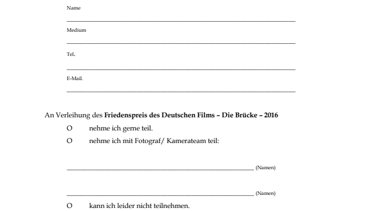 Akkreditierung zum Friedenspreis 2016 für Medienvertreter