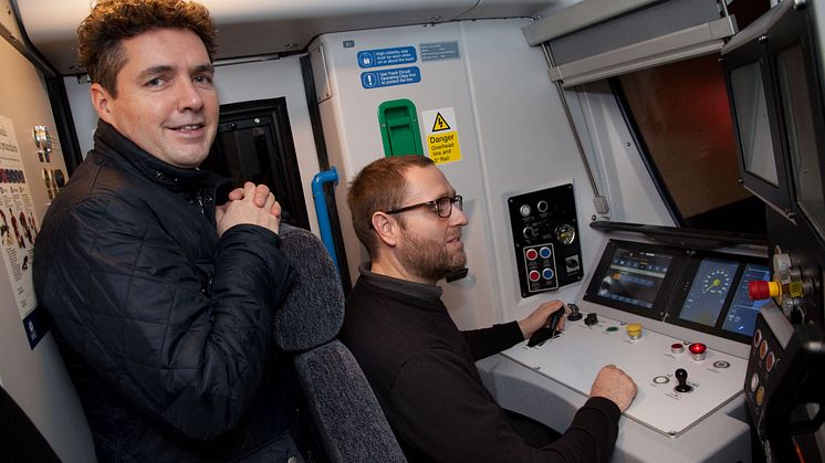 Rail Minister Huw Merriman on board with Great Northern's testing and commissioning driver Paul Field - download more pictures below