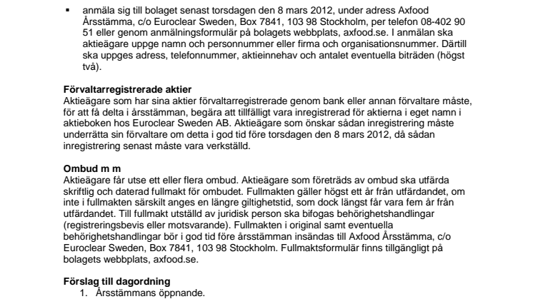 Kallelse till årsstämma