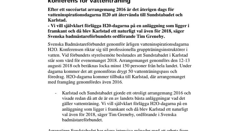 Sundstabadet blir värd för årets största konferens för vattenträning