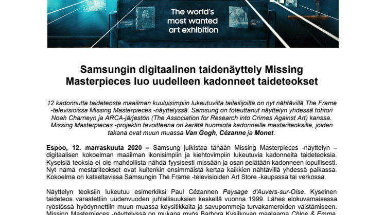 Samsungin digitaalinen taidenäyttely Missing Masterpieces luo uudelleen kadonneet taideteokset