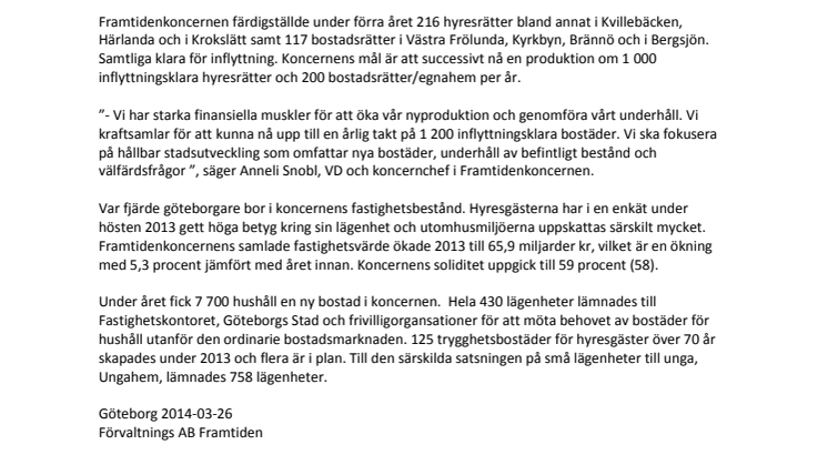 333 inflyttningsklara bostäder 2013 och 1 200 till på väg