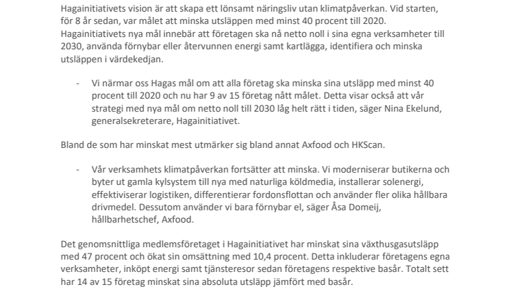 Hagainitiativet står för åtta procent av Sveriges totala utsläppsminskning sedan 2010