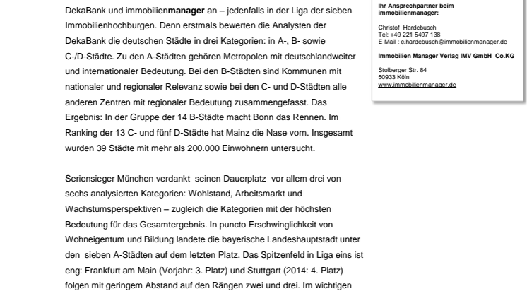 Städteranking 2015: Drei erste Plätze 