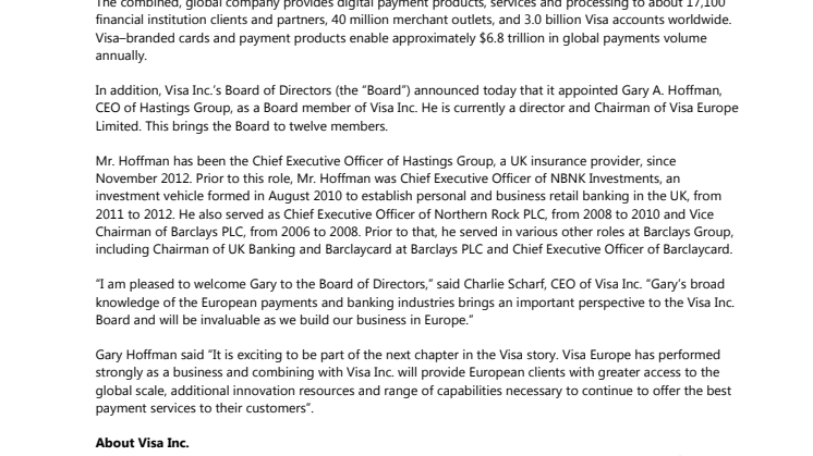 Visa Inc. Completes Acquisition of Visa Europe