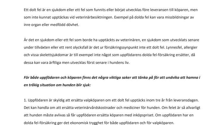 Dolda fel - för uppfödare och köpare