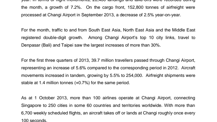 Operating Indicators for September 2013