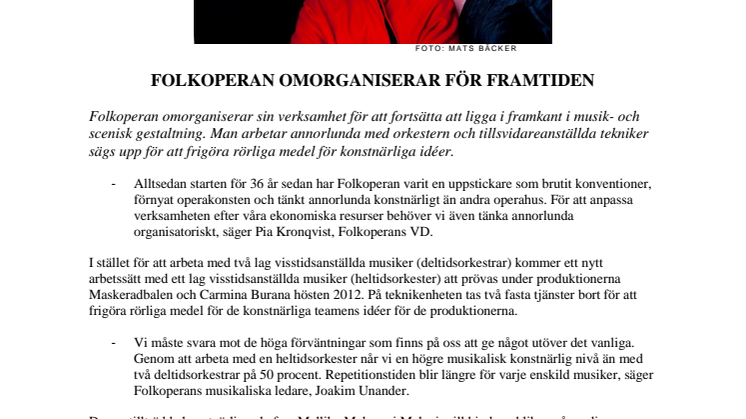 FOLKOPERAN OMORGANISERAR FÖR FRAMTIDEN