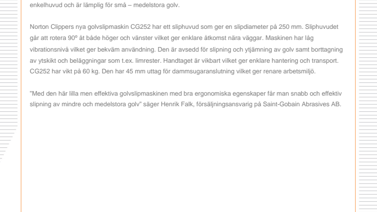 Ny golvslipmaskin från Norton Clipper