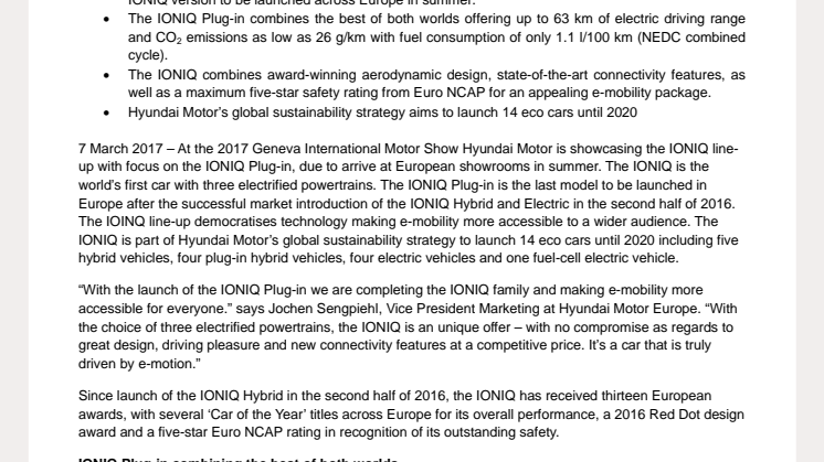 Hyundai med ladbar IONIQ og ny hydrogenbil på årets bilmesse i Geneve