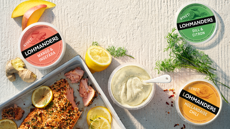 Lohmanders tre såsnyheter Dill & Citron, Hollandaise Chili och Mango & Ingefära.