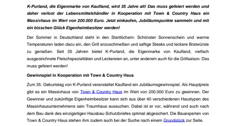 Grillen, genießen und Massivhaus gewinnen - Jetzt am Gewinnspiel von Kaufland in Kooperation mit Town & Country Haus teilnehmen!
