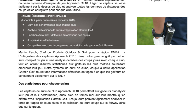 Approach CT10: les nouveaux capteurs pour clubs de golf de Garmin pour un suivi du jeu automatique et complet