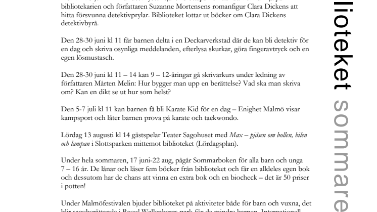Mysteriejakt och skrivarkurs, deckarverkstad och kampsport – ännu en aktiv sommar på Stadsbiblioteket i Malmö