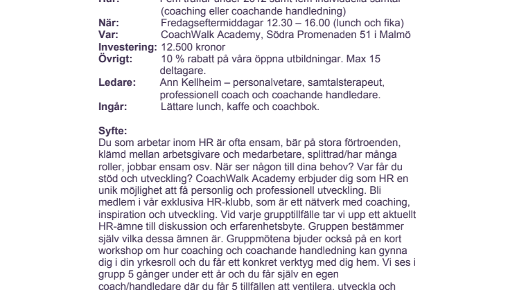 CoachWalk Academy HR-klubb 2012