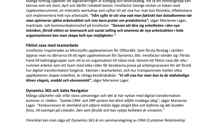 Innofactor först i världen med sitt upplevelsekoncept för Dynamics 365