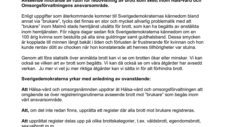 Nolltolerans mot brott inom äldreomsorgen
