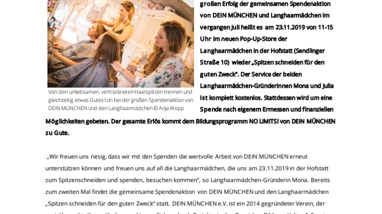 Spitzen schneiden für den guten Zweck am 23.11.2019 im Pop-Up-Store der Langhaarmädchen